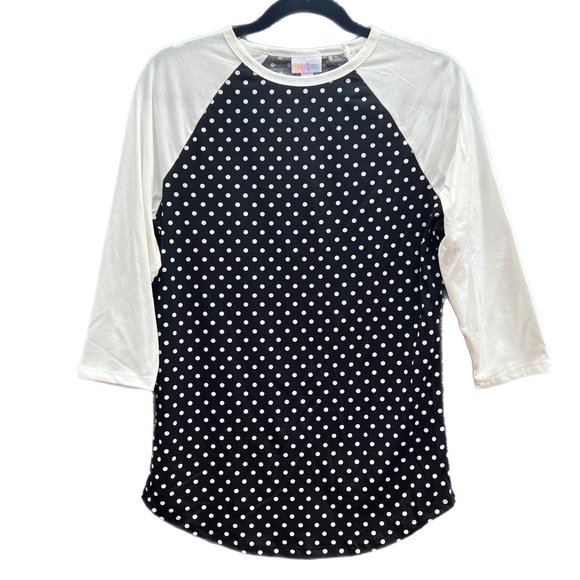 NWT S Randy baseball t, LuLaRoe, polka dot, black and white, Raglan t-shirt - Picture 1 of 4